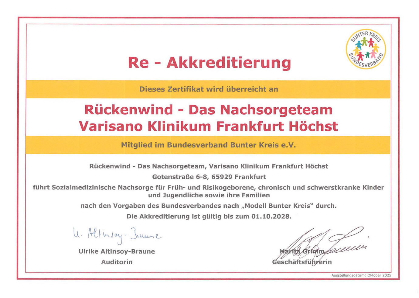 Urkunde Re-Akkreditierung 2025