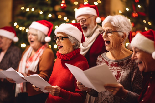 Frauenchor und Weihnachtsmann singen Lieder