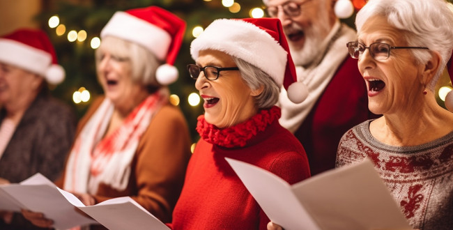 Frauenchor und Weihnachtsmann singen Lieder