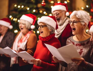 Frauenchor und Weihnachtsmann singen Lieder